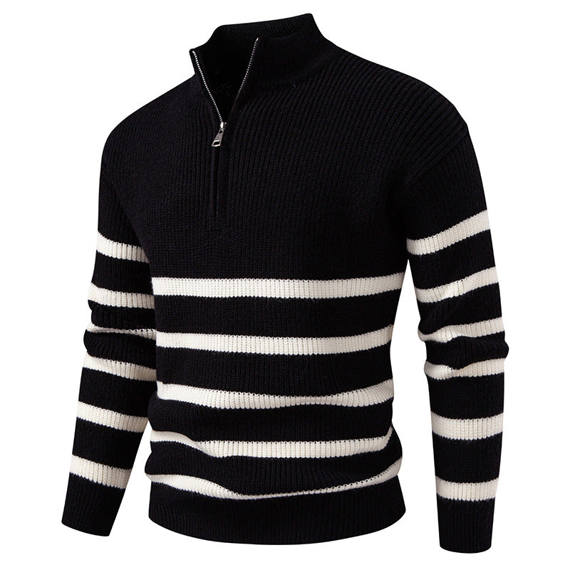 UrbanEdge Knit – Oversized Color-Block Half Turtleneck Zip Sweater for Men