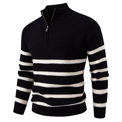 UrbanEdge Knit – Oversized Color-Block Half Turtleneck Zip Sweater for Men